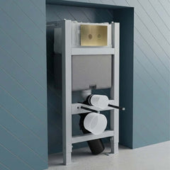 Concealed Toilet Cistern with Frame 0.820m and Brushed Brass Flush Plate