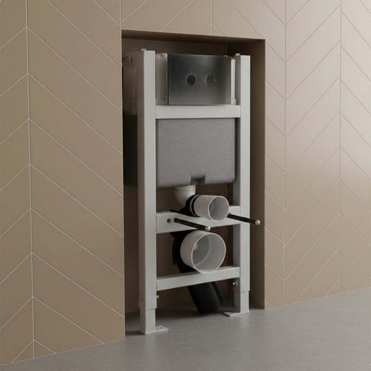 Concealed Toilet Cistern with WC Frame 820mm and Brushed Black Flush Plate 1200