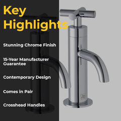 Crosshead handle modern pillar tap - Chrome finished