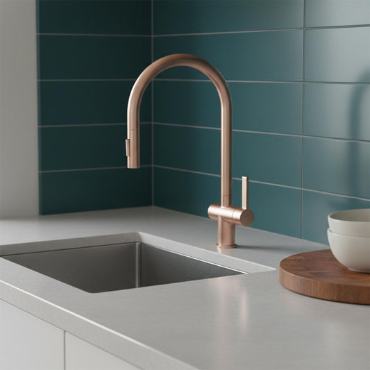 Copper pull out kitchen mixer tap 