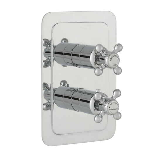 Chrome Chester Crosshead 2-outlet thermostatic shower valve that offers dual flow and temperature control. 1800