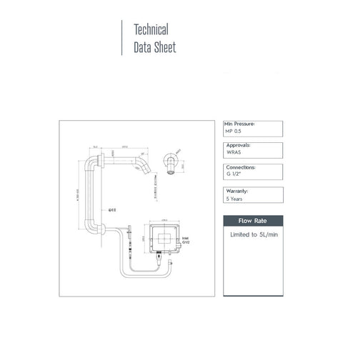 Infrared basin mixer tap - Technical drawing