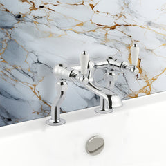 Chrome deck-mounted bath mixer tap