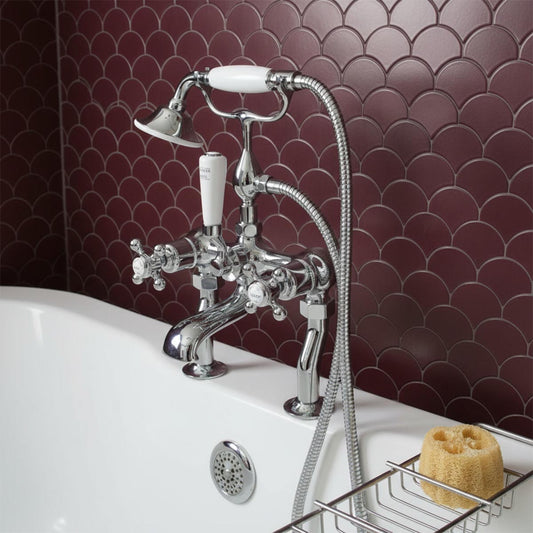 Deck-mounted bath mixer with shower handset  1200