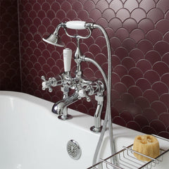 Deck-mounted bath mixer with shower handset 
