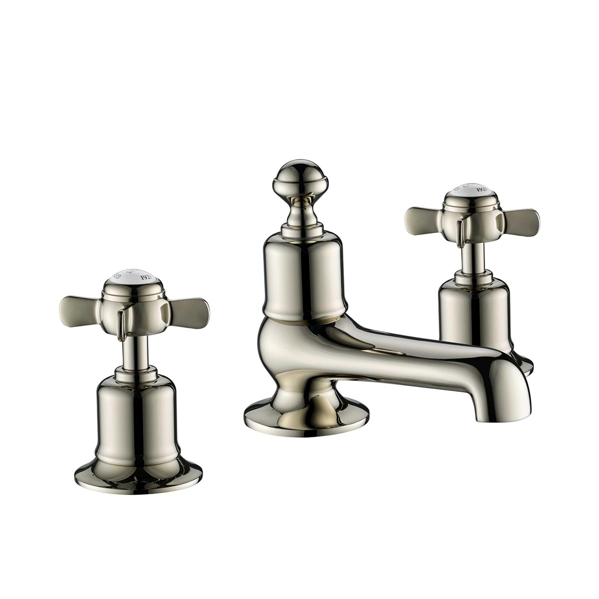 Deck Mounted 3-Hole Basin Mixer Tap with Pinch Handles - Nickel