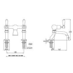 Deck-mounted bath filler mixer tap -Technical drawing