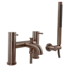 Deck Mounted Bath Shower Mixer Tap with Shower Kit - Brushed Bronze