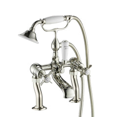 Deck Mounted Bath Shower Mixer with Pinch Handles - Nickel
