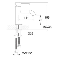Designer sink tap technical drawing