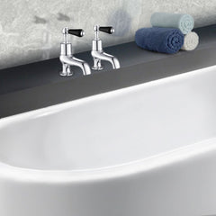 Black lever bathroom basin tap pair