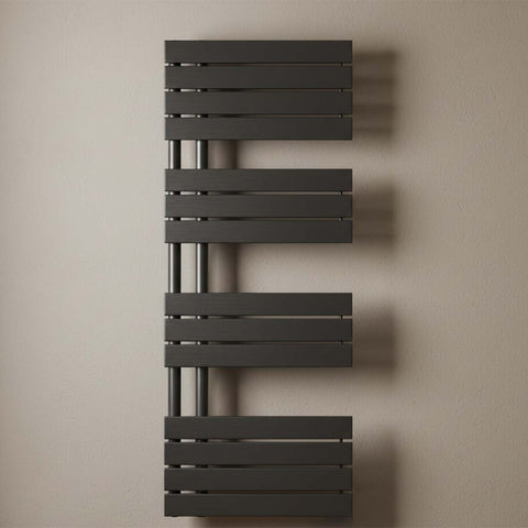Dual fuel brushed black towel rail radiator - 1400 x 550