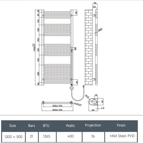 Electric towel radiator - Technical drawing