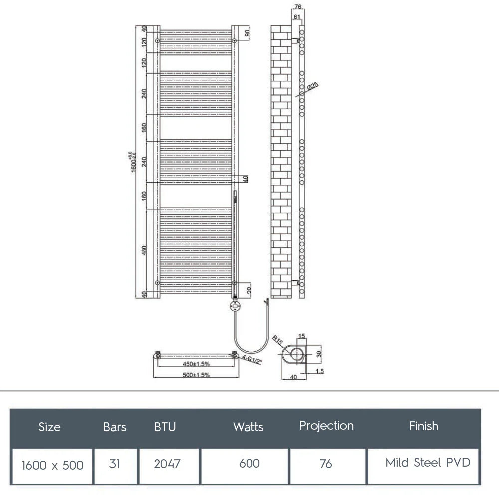 Electric towel warmer - Technical drawing