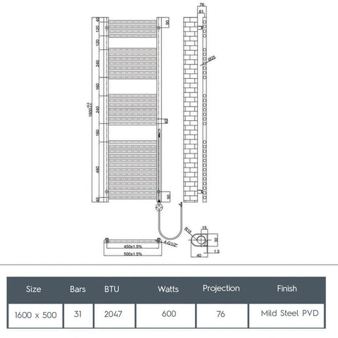Electric towel warmer - Technical drawing