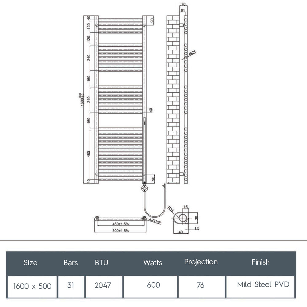 Electric towel warmer - Technical drawing