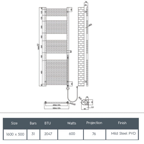 Electric towel warmer - Technical drawing