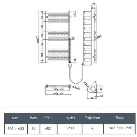 Electric towel warmer - Technical drawing