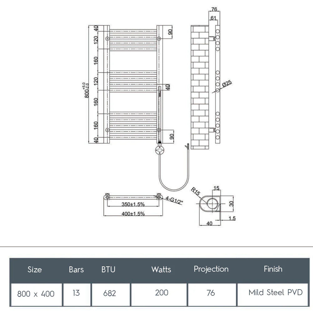 Electric towel warmer - Technical drawing