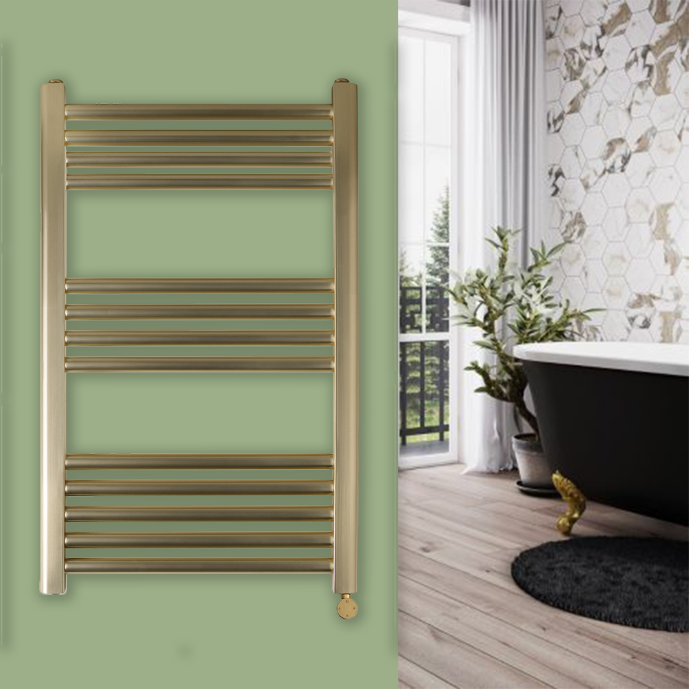 Brushed brass electric towel rail