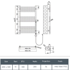 Heated towel rail electric -Technical drawing