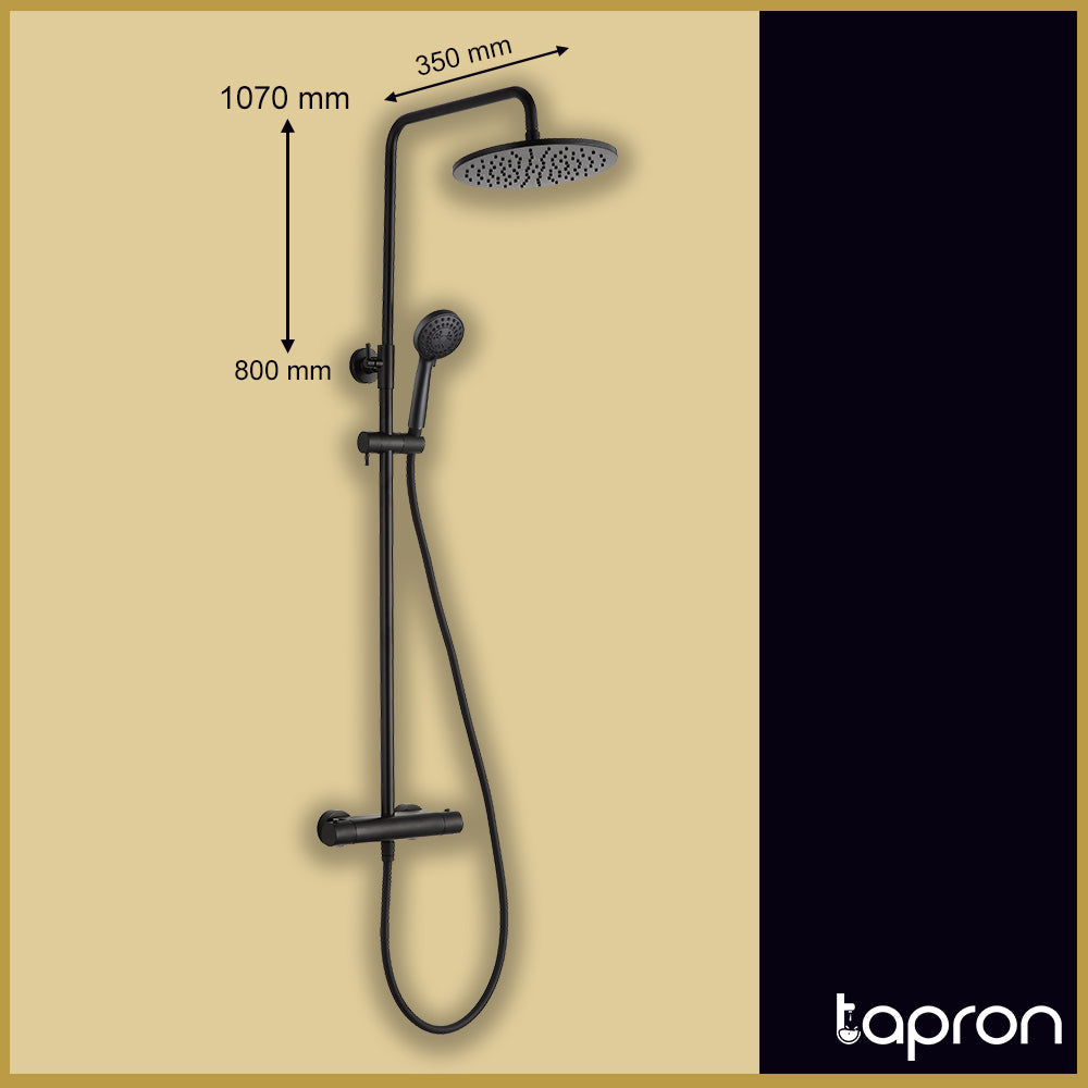 Matt Black Thermostatic Shower Set-Tapron