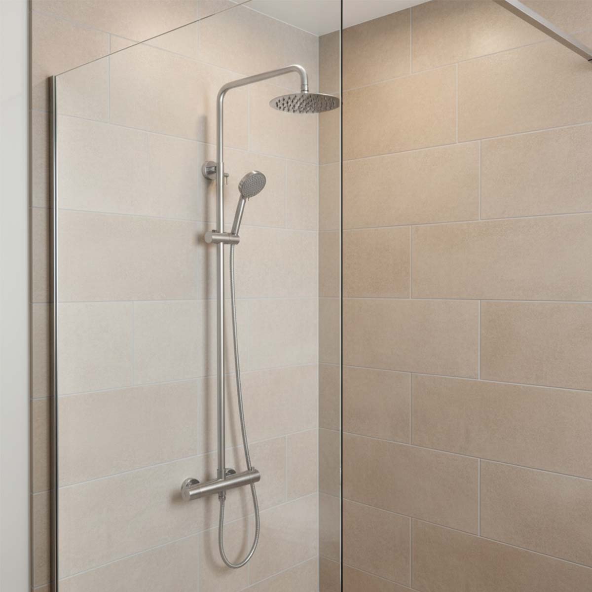 Exposed Thermostatic Shower 2 Outlets - Brushed Stainless Steel