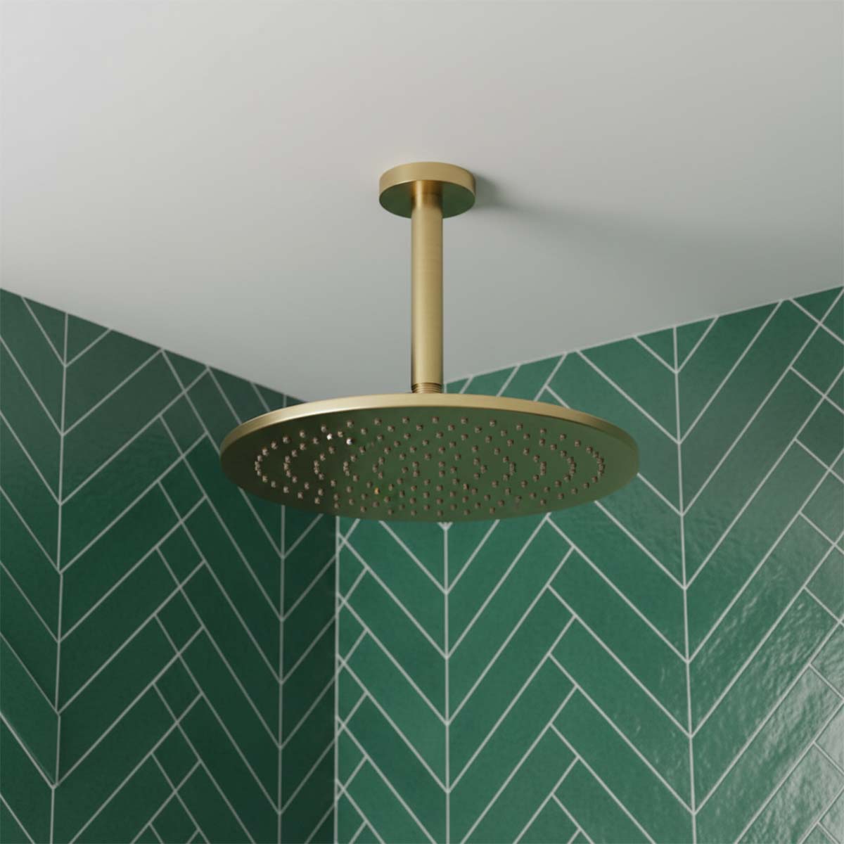 Fixed Ceiling Shower Arm 150mm & Shower Head 300mm Set - Brushed Brass