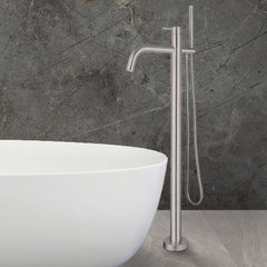 Floorstanding stainless steel bath tap