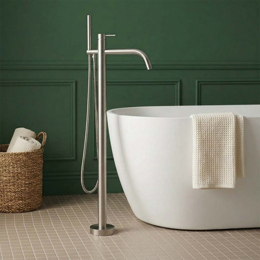 Floorstanding stainless steel bath tap 1200