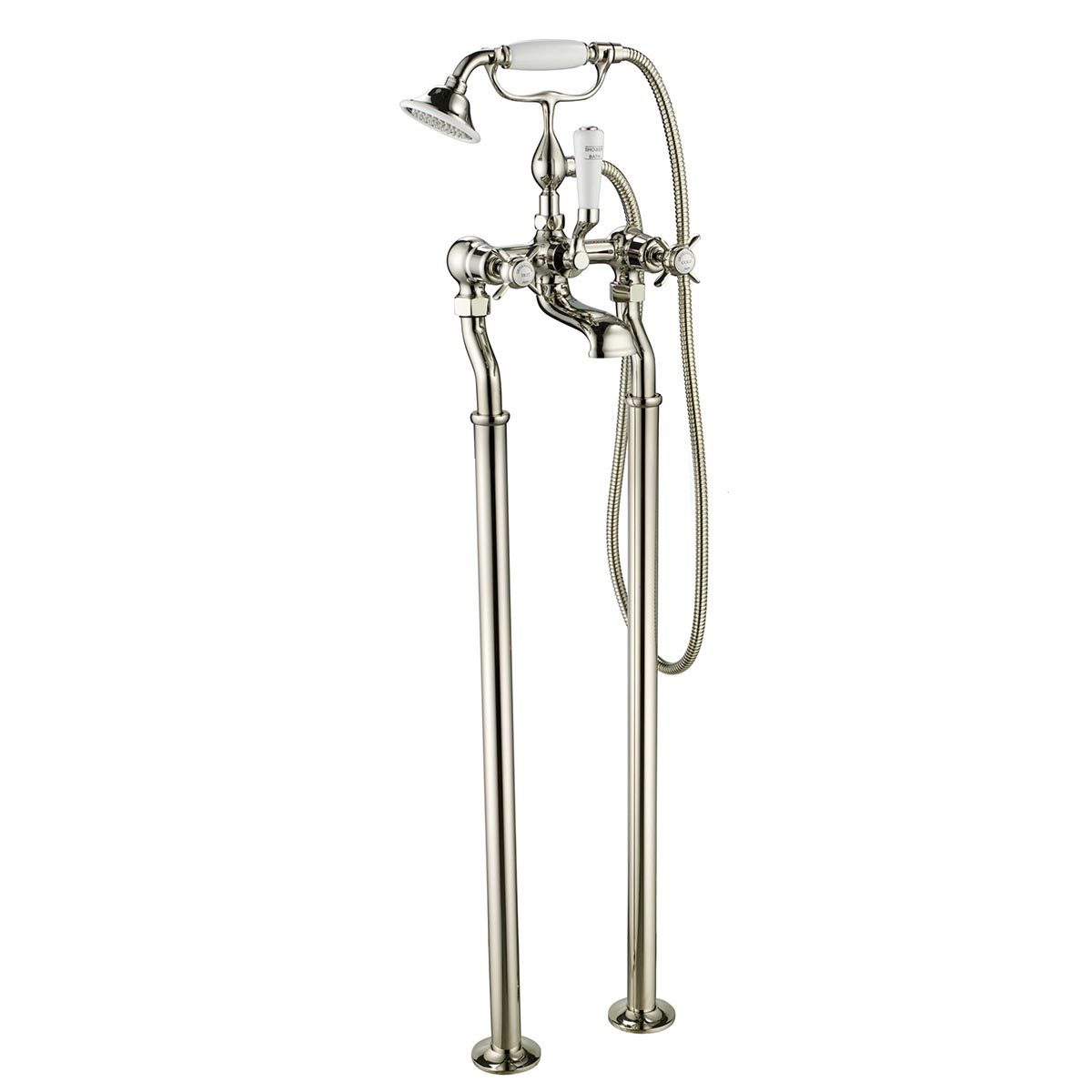 Freestanding Bath Shower Mixer Tap Pinch Handles - Nickel