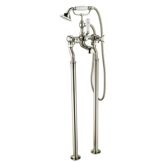 Freestanding Bath Shower Mixer Tap Pinch Handles - Nickel 1200