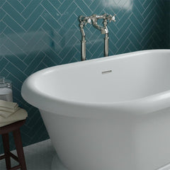 Freestanding bath tap with crosshead handles - brushed nickel 