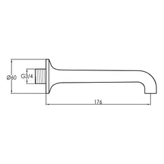 Long neck bath spout - Technical drawing