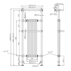 Tall Traditional Towel Radiator Gold dimensions