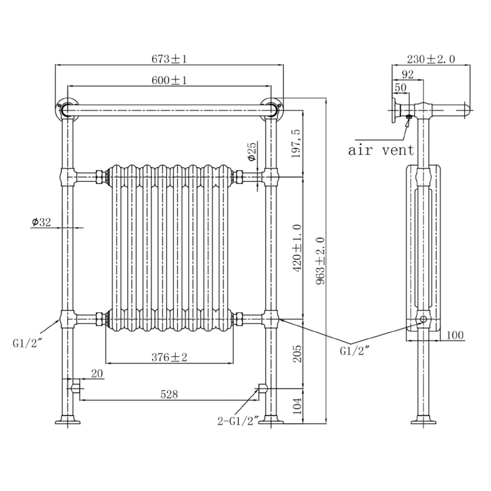 Traditional Towel Radiator Floor Mounted Chrome