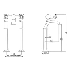 Bath filler mixer tap - Technical drawing