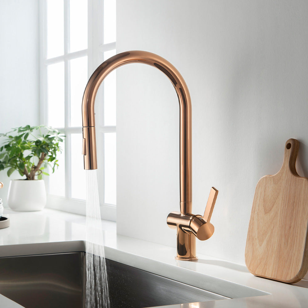 Rose gold kitchen tap with pull out
