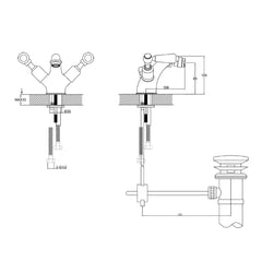 Gold Mono Bidet Mixer Tap - Technical Drawing