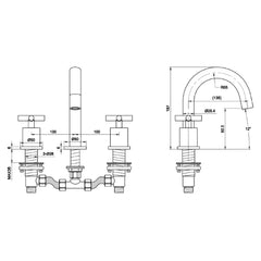 Modern gold tap for wash basin - Technical drawing