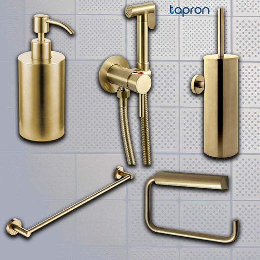 Gold Soap Dispenser, Luxury Towel Rail, Douche Shower Kit