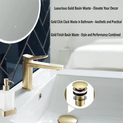 Gold basin waste in bathroom setting