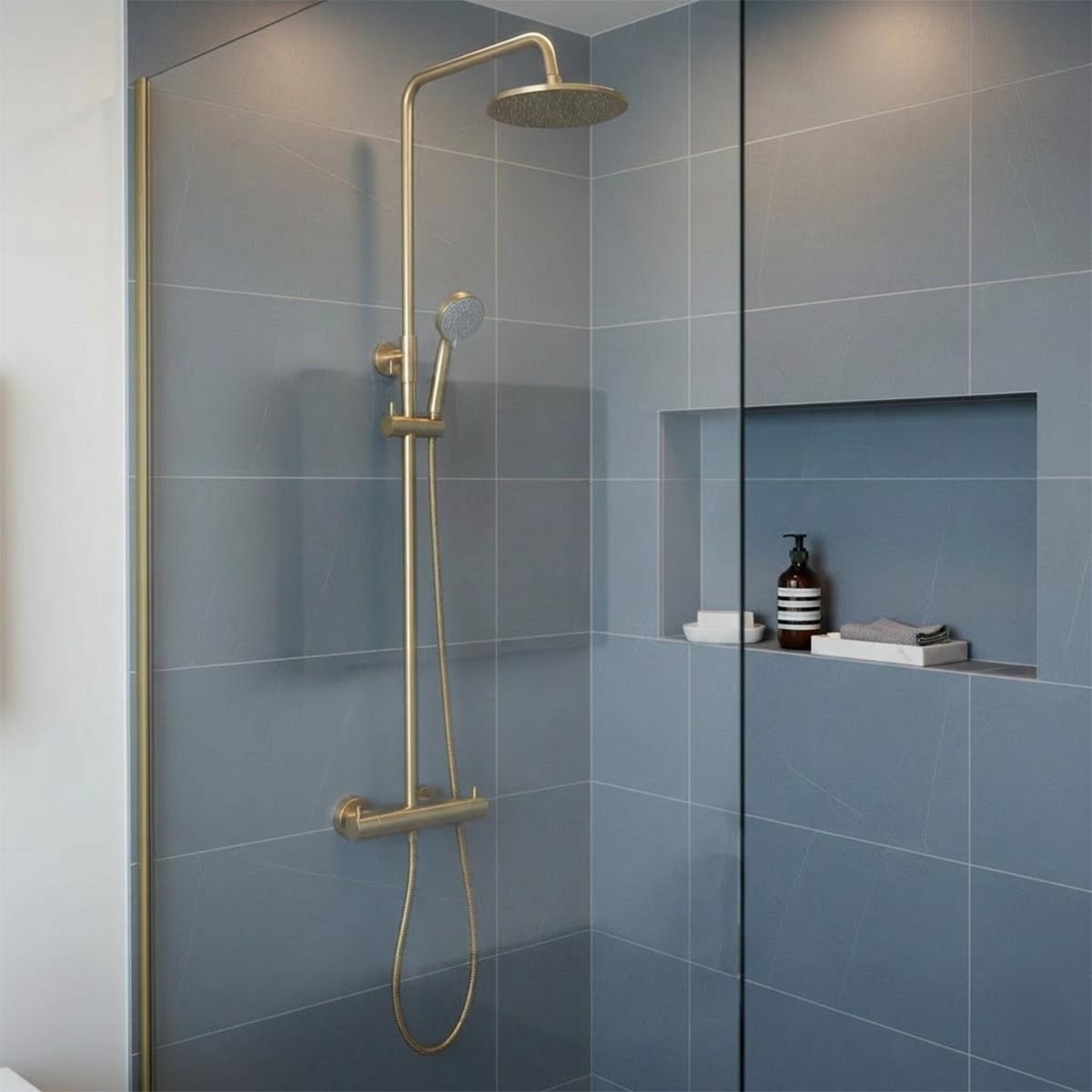 Gold Bath Shower Mixer Rigid Riser Shower Kit - Brushed Brass
