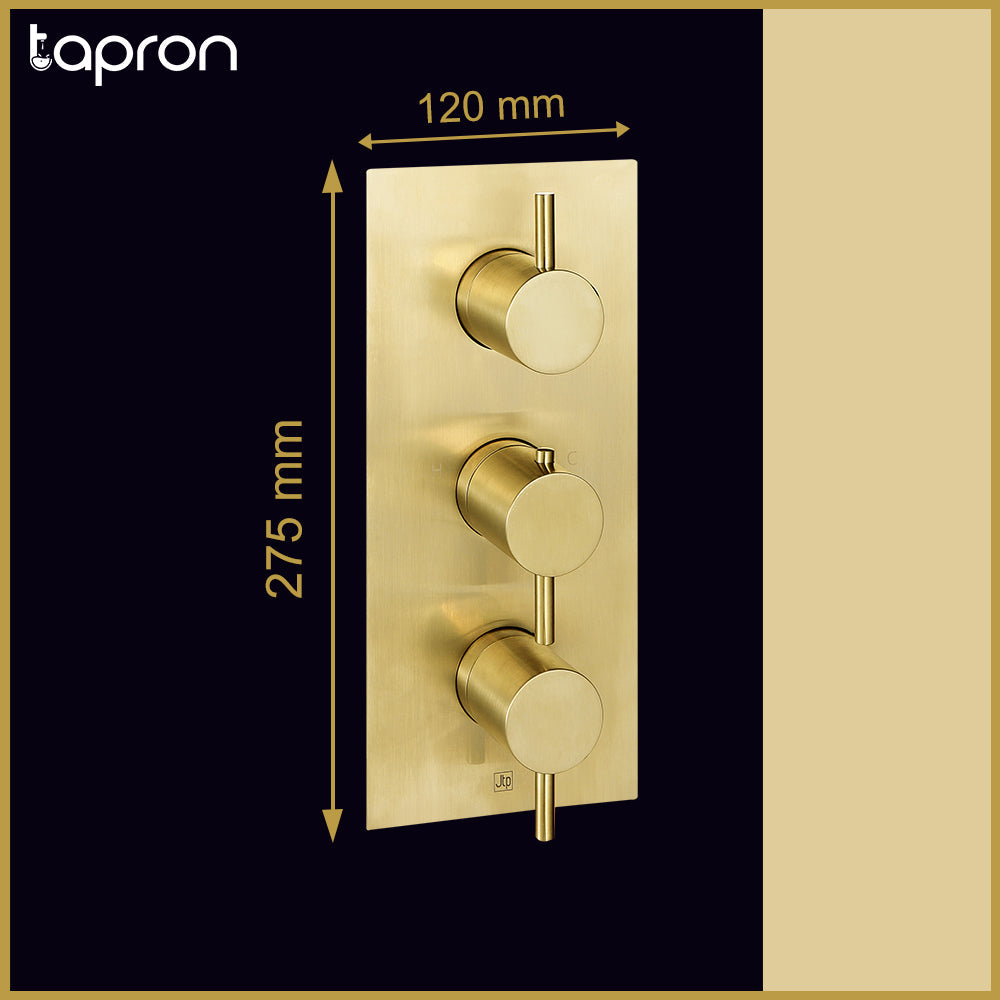 Gold Thermostatic Concealed 3 Outlet Shower Valve, Vertical-Tapron