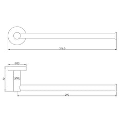 Brass Towel Rail 300mm - Technical drawing