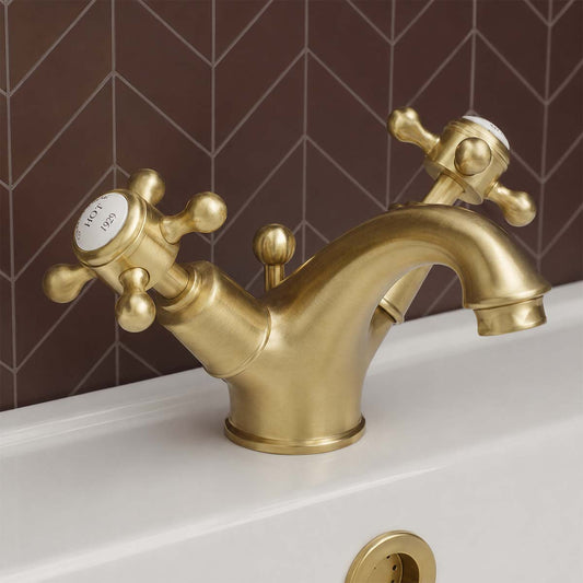 brass traditional bathroom sink tap with pop-up waste 1200
