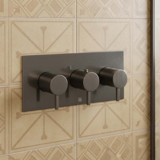 Gunmetal 3 Outlet Thermostatic Concealed Valve with 3 Handles 1200