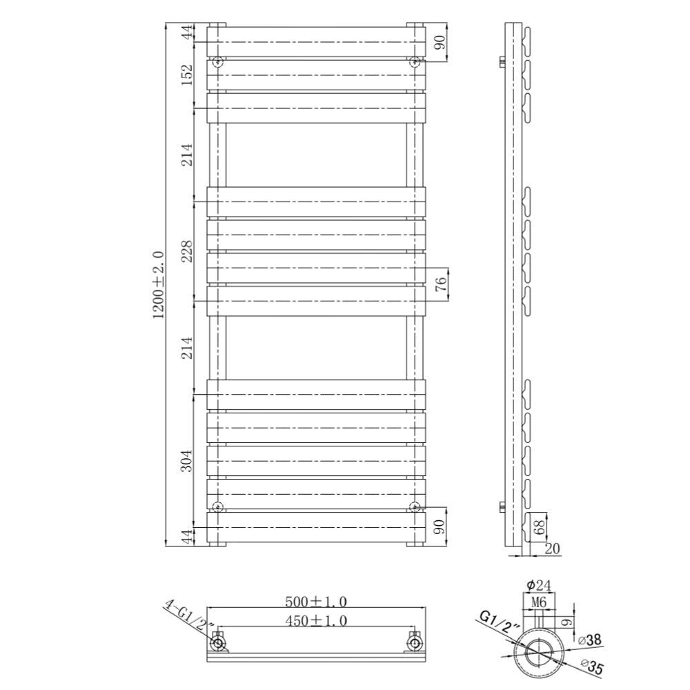 Gold Bathroom Radiator Technical Drawing