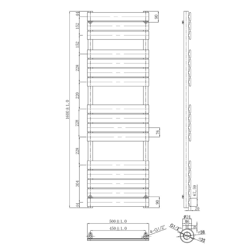 HIX Towel Rail Radiator Technical Drawing