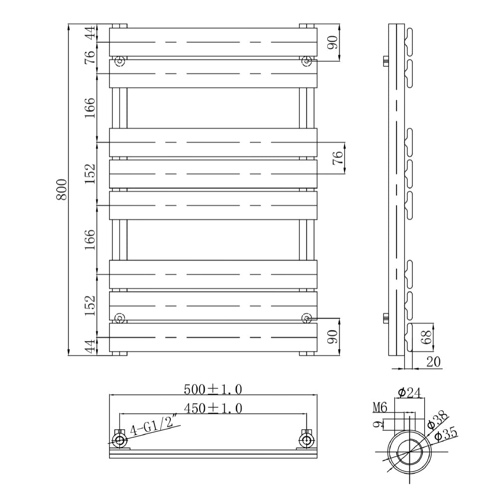 Technical Drawing Towel Rail Radiator Black Brushed